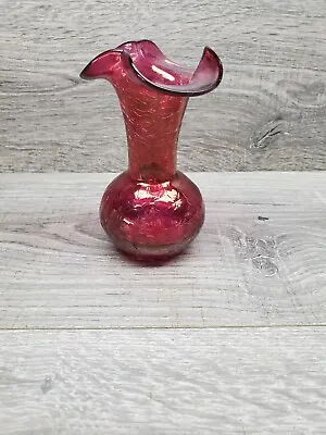Buy Vtg Ruby Red Depression Glass Small Vase Crackle Glass Art Glass  • 17.12£