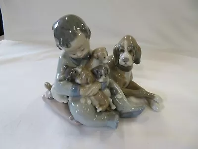 Buy Retired Lladro  New Playmates  Sleeping Boy  With Puppies / Dog  Figurine   5456 • 35£