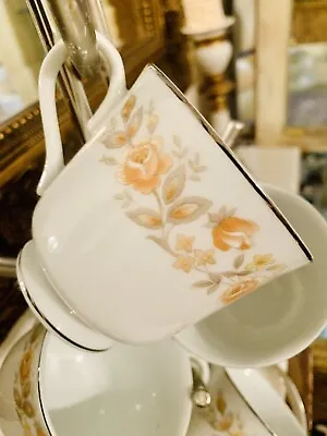 Buy CARLTON ROSEALYN Tea Coffee 9 Cup Set JAPAN SILVER RIM ORANGE ROSE YELLOW FLOWER • 37.48£