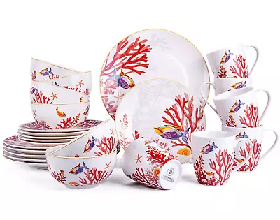Buy 24pc Bone China Dinner Service Set Porcelain Dinnerware Coral Reef Beach House • 133.51£