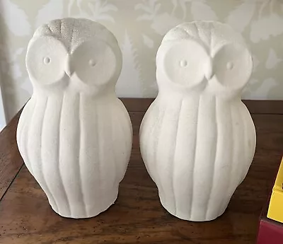 Buy Vintage 1970s Mod Art Pottery Owl Pair Large 8” Figurines-Textured Matte White • 22.69£