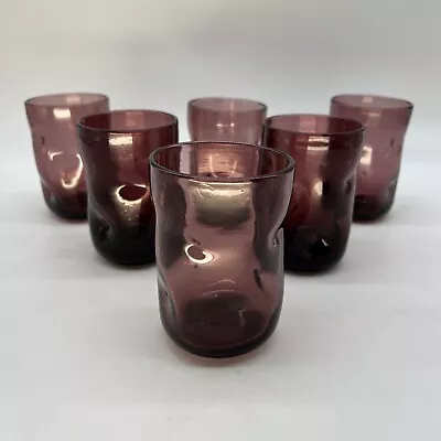 Buy 6 Blenko Glass Crackle Pinch Tumblers Amethyst Purple Dimple 4 1/2  • 130.17£
