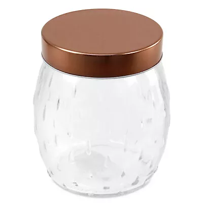 Buy 1.2L Embossed Round Storage Jar Glass Container Airtight Canister W/ Copper Lid • 6.95£