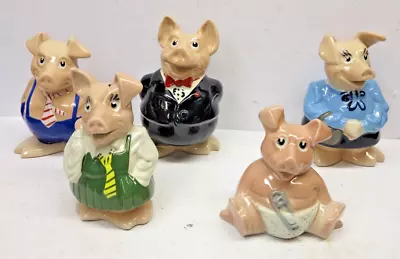 Buy Set Of 5 X Wade Natwest Pigs Family Piggy Banks Money Boxes 1980s With Stoppers • 9.50£