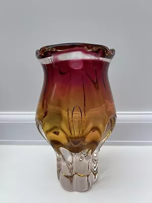 Buy Vintage 1970s Hospodka For Chribska 18cm Amber To Ruby Sklarna - Czech Glass • 30£