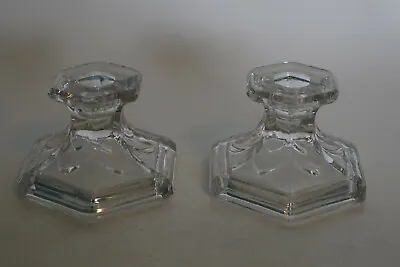 Buy PAIR Of Vintage Pressed Glass Hexagonal Base Candle Holders • 9.95£