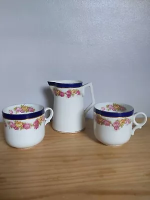 Buy Vintage ABJ Grafton China Cups And Milk Jug Blue Floral • 4£