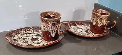 Buy Vintage Fosters Pottery Brown Honeycomb 2 X  Mug & Plate Saucers.  Unused • 14.99£
