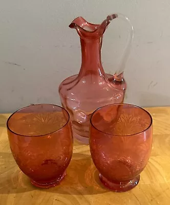 Buy Antique Cranberry Glass Jug And Glasses • 30£