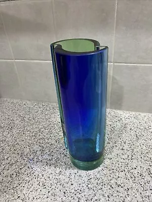 Buy BOHEMIAN Blown Glass Blue Green 2-Toned Twisted Vase Made In Czech Republic 10   • 48.15£