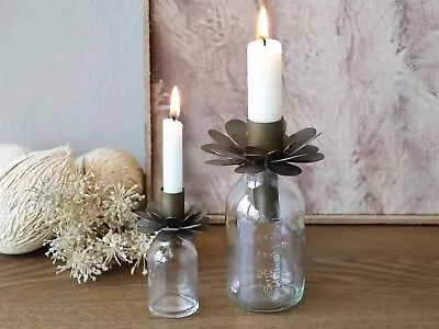 Buy Glass Bottle & Brass Flower Candlestick Top Bottle Topper For Candles • 6.50£