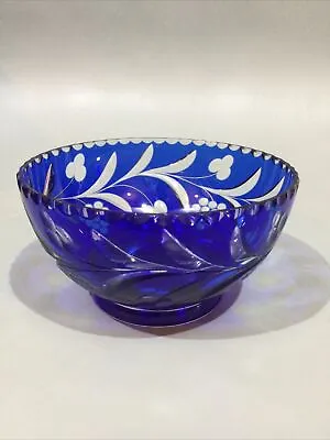 Buy Case Crystal Blue Snack Bowl Hand Cut To Clear • 14.95£