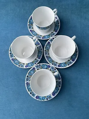 Buy Ridgway AMANDA Pattern Bone China 4 X Cups & Saucers Vintage 1970s Immaculate • 22£