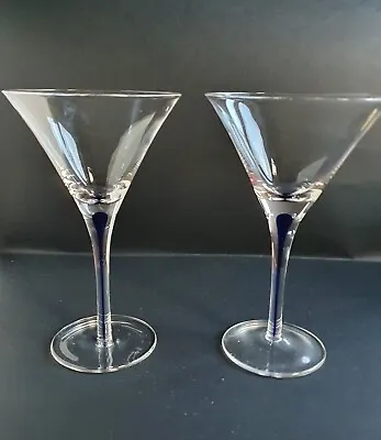 Buy 2  X Orrefors Crystal Intermezzo Cobalt Blue Stemmed Cocktail Martini Glasses  • 80£