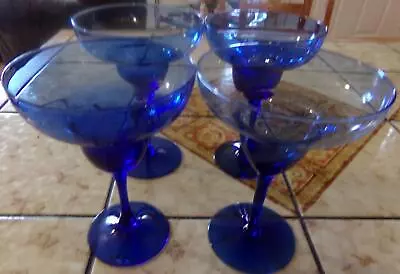 Buy 4 Cobalt Blue Glass Margarita Glasses Goblets EUC 6 5/8 Inches! • 15.85£