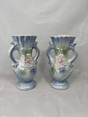 Buy 2  X Vintage Lustreware 2 Handled Vases, Floral Decor, Blue Mix • 12.99£