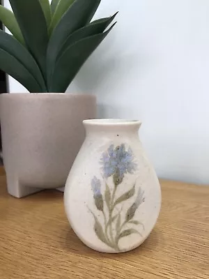 Buy Studio Pottery Vase With A Hand Painted Blue Carnation Flower Design • 5£