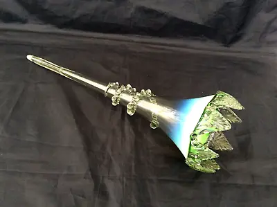 Buy Victorian Epergne Central Flute. 16.5  Tall. Vaseline Yellow, Sky Blue & Green. • 40£