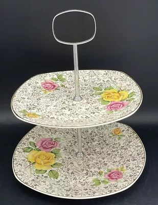 Buy LOVELY Vintage Midwinter Stylecraft Fashion Shape Rose Roses 2 Tier Cake Stand • 9.99£