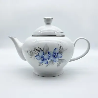 Buy Elegancy Fine Porcelain China Teapot Blue, White, Sliver, Flowers W/Gray Leaves  • 19.70£