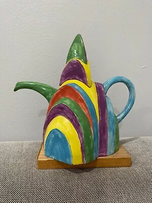 Buy 1991 Signed Art Pottery Abstract Form Rainbow Design Teapot Made In England • 212.89£