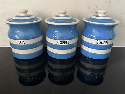 Buy T G Green Cornishware Pottery Cloverleaf Blue White Coffee Sugar Tea Storage Jar • 100£