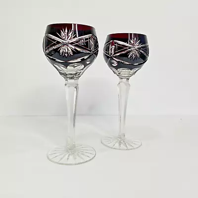 Buy Vtg Czech Bohemian Wine Goblets Hocks Stems Burgundy Cut To Clear Crystal 8.25  • 47.98£
