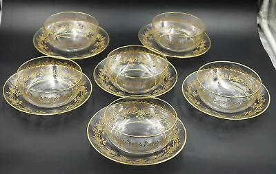 Buy French Baccarat Crystal Recamier Gold Encrusted Fruits Bowls With Plates Set 6 • 987.87£