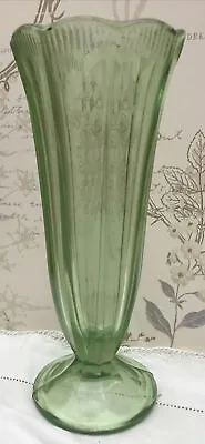 Buy Art Deco  Green Glass Stem Vase • 15£