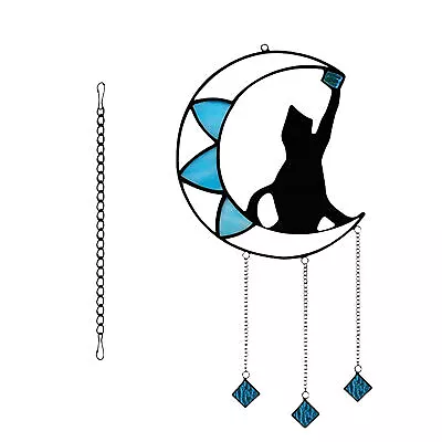 Buy Moon Gift Indoor Cute Cat Picking Star Halloween Stained Glass Window Hangings • 9.83£