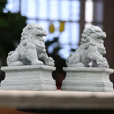 Buy 2 Fu Foo Dogs Guardian Lion Statues Mini Stone Ornaments Feng Shui Decor • 8.60£