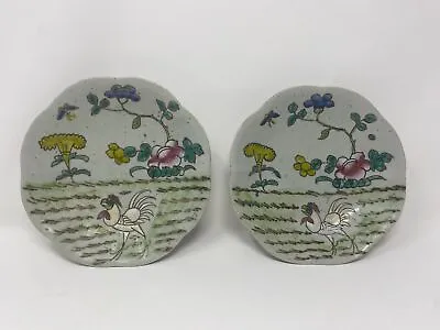 Buy Antique Handmade Handpainted Earthenware China Rooster Set Of 2 Bowls Plates 7” • 36.99£