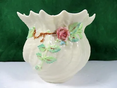 Buy Belleek Carlingford Cache Pot Vase Pink Rose Shamrocks Ireland Gold 7th Mark  • 44.30£