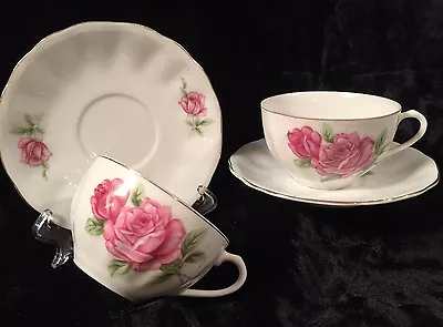 Buy 2 Cups & Saucers China Pink Roses W/Gold Trim Japan • 9.58£