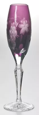 Buy Purple Amethyst Cut To Clear Crystal Bohemian Glass Champagne Flute Pinwheel Sta • 38.56£