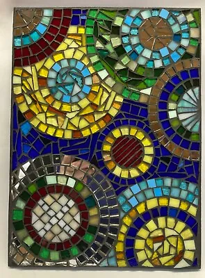 Buy M006 Glass Mosaic Wall Art Picture 30cm X 22cm Abstract Circles Multi Colour • 33.50£
