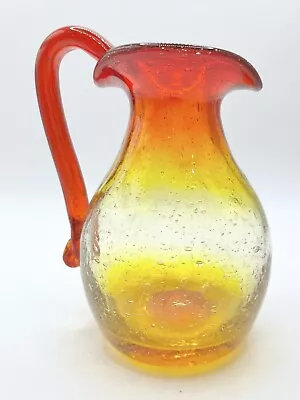 Buy Hand Blown Amberina Pitcher Vase Crackle Glass Vintage Red Yellow Orange • 11.37£