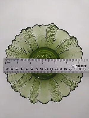 Buy Vintage Green Glass Bowl Scalloped Edge Hobnail Bottom Sunflower Small Antique • 13.20£