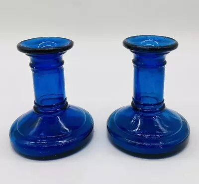 Buy Cobalt Blue Glass Candlestick Holders Vtg 4  Tall Pressed Glass Pair X2  • 24.99£