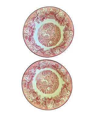 Buy Woods And Sons Red Pink Transferware English Scenery Cereal Bowls Set Of 2 • 26.89£