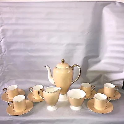 Buy Antique 1939 Wedgwood April Beaded Coffee Set / Butterscotch China / Vintage • 110£