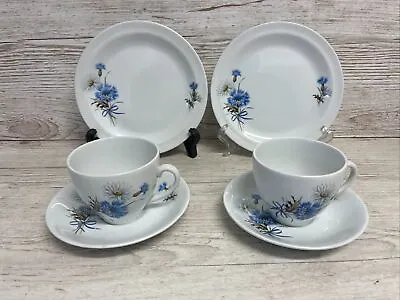 Buy Vintage Alfred Meakin Trios Set X 2 Cup Saucer & Plate Blue Floral Glo-White • 9.50£