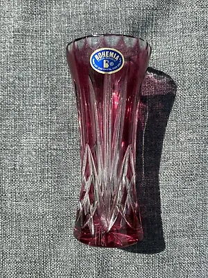 Buy Vintage Small Bohemia Pink Cranberry Hand Cut Lead Crystal Vase 24% Pb0 • 45£