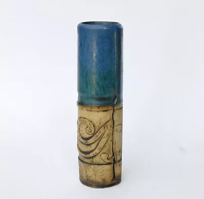 Buy Vintage Studio Pottery Vase By BOB DAWE - 17cm Cylinder Blue Green And Brown • 14.99£