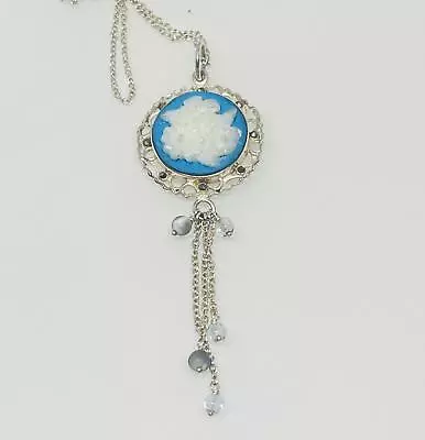 Buy Fabulous Blue Jasper Ware Round Pendant & Necklace 925 Solid Silver #17370 • 39.99£