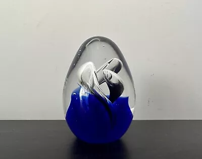 Buy Vintage Paperweight Blue Egg Shaped Glass Bubble Swirl  • 10£