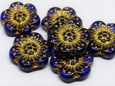 Buy 14mm Czech Pressed Glass Flat Round Disc Flower Spacer Beads - 8pcs - 18 Colours • 2.69£