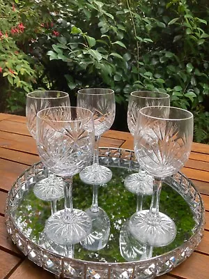 Buy Vintage Set 4 Quality Crystal Cut Glass Long Stem Wine Glasses Edinburgh Webb? • 42£