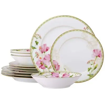 Buy Noritake Dinnerware Set 12-Piece Poppy Place White + Pink Porcelain (Set For 4) • 201.19£