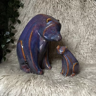 Buy Bear And Cub Blue Glazed Art Pottery Vintage Coldwater Creek  Polar Scandinavian • 42.68£